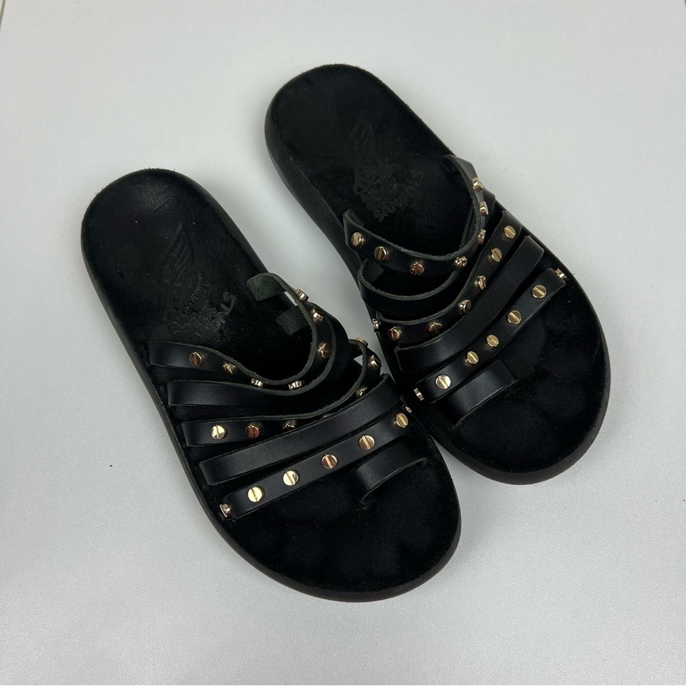 Ancient Greek Sandals Niki Nails Vachetta Comfort Sandal in Black Sz 35